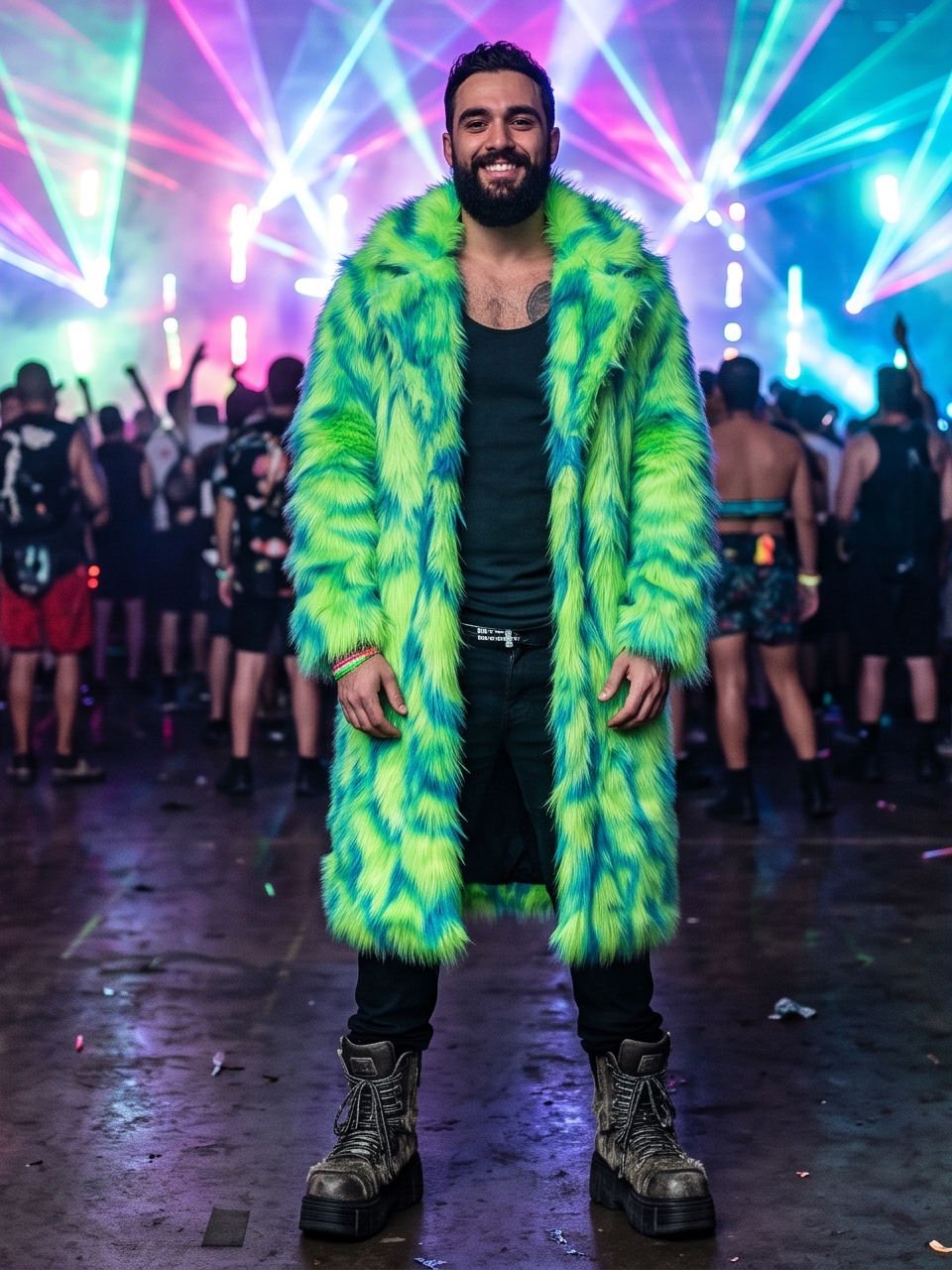 Fur Real — a neon faux-fur coat